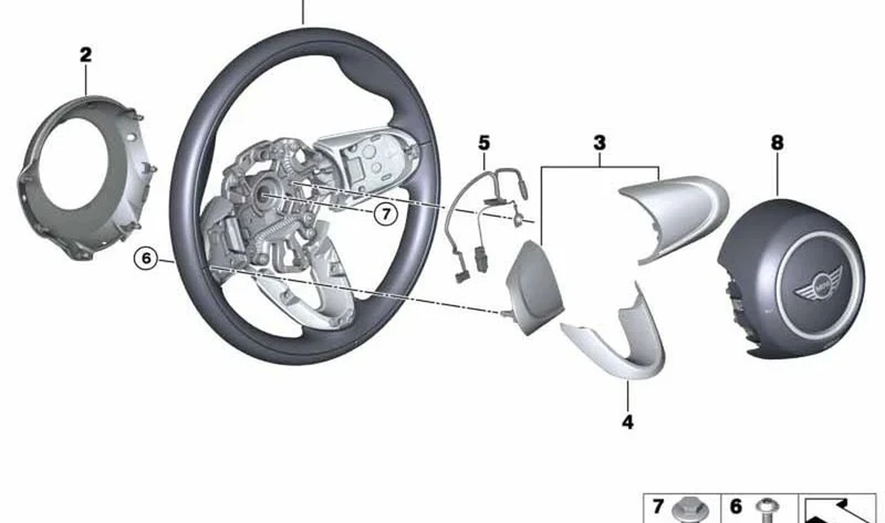 Paramento inferior para volante deportivo OEM 32306864893 para MINI F56, F55, Clubman F54, Cabrio F57, Countryman F60... y más. Original MINI.