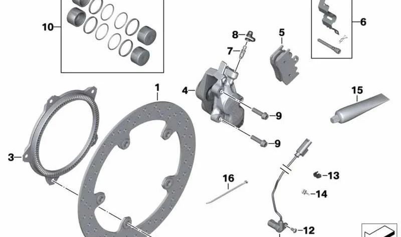 Pinza de freno delantera derecha OEM 34117711438 para motos BMW R1200GS, R1200RT, K1300GT... y más. Original BMW Motorrad.