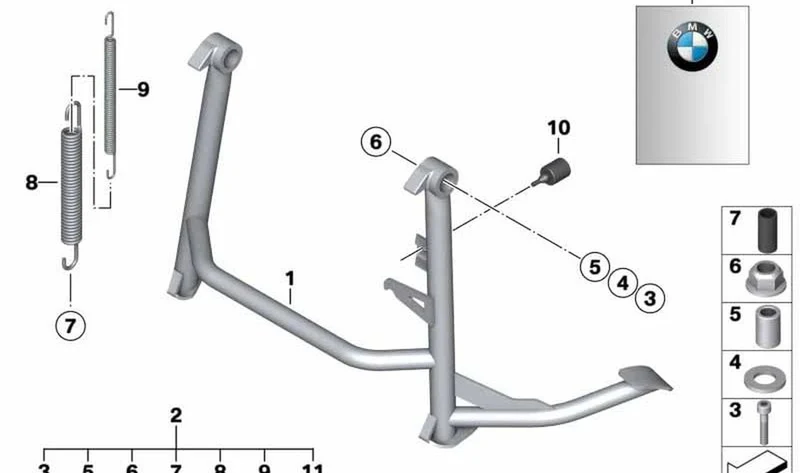 Caballete central OEM 71607719820 para motos BMW F800R (2009-2019). Original BMW Motorrad.
