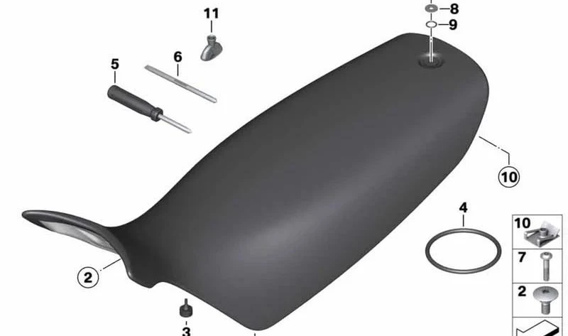 Banco del asiento alto OEM 52537710229 para BMW Motorrad HP2 Megamoto K25. Original BMW Motorrad.