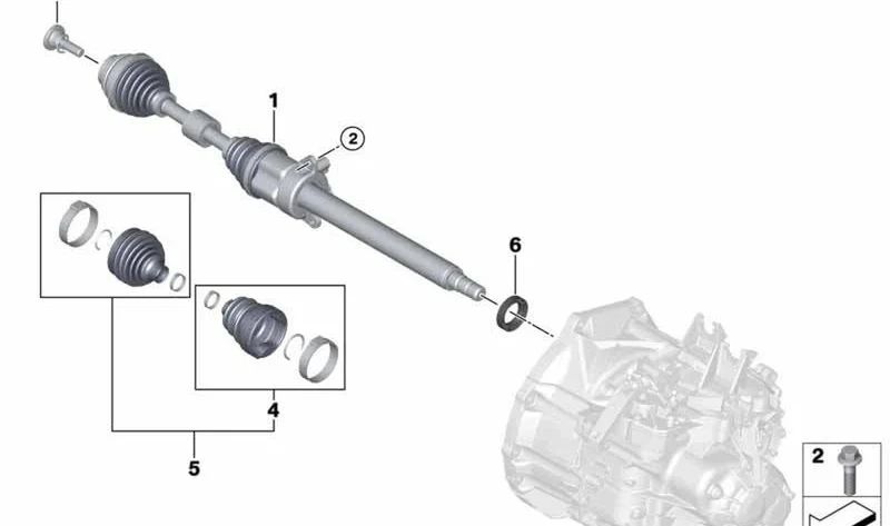 Árbol de salida derecho OEM 31605A2E062 para MINI F55, F56, F57, Cooper S, JCW... y más. Original MINI.