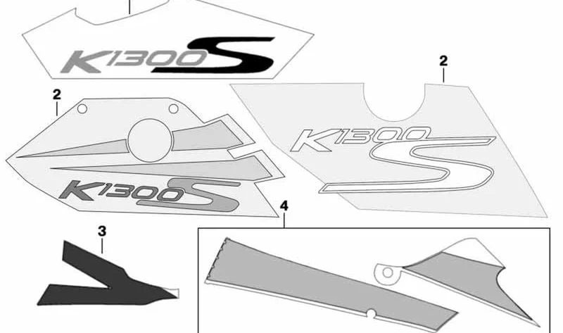 Inscripción lateral trasera derecha OEM 46638528368 para motos BMW K1200S, K1300S. Original BMW Motorrad.
