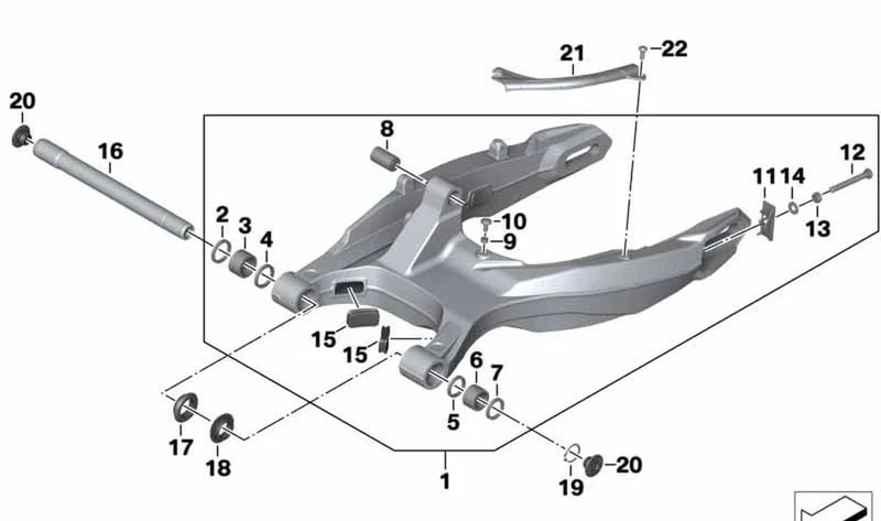 Basculante trasero OEM 33178549121 para motos BMW F 800 R (K73). Original BMW Motorrad.