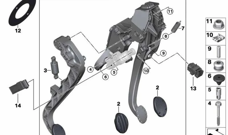 Mecanismo de pedales completo OEM 35006870830 para MINI F56, F55, Clubman F54, Cabrio F57, Countryman F60... y más. Original MINI.