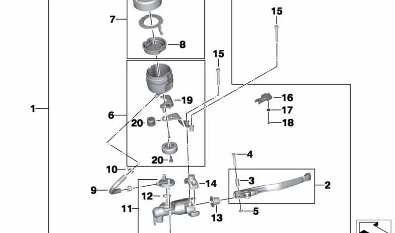 Conjunto freno manual vidrio ahumado OEM 32727727050 para motos BMW F 800 GS, F 800 R. Original BMW Motorrad.