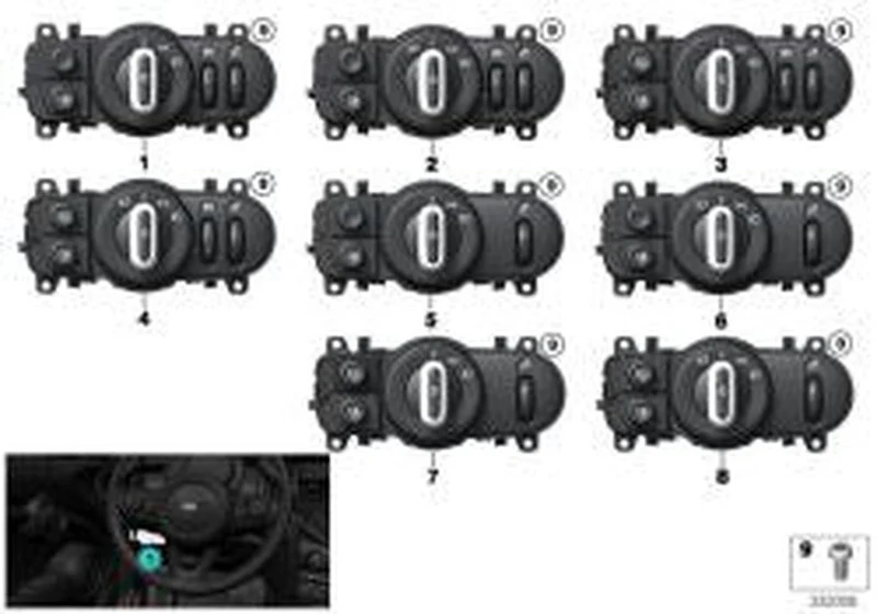 Dispositivo de mando de luz OEM 61315A25478 para MINI F56, F55, Clubman F54, Cabrio F57... y más. Original MINI.