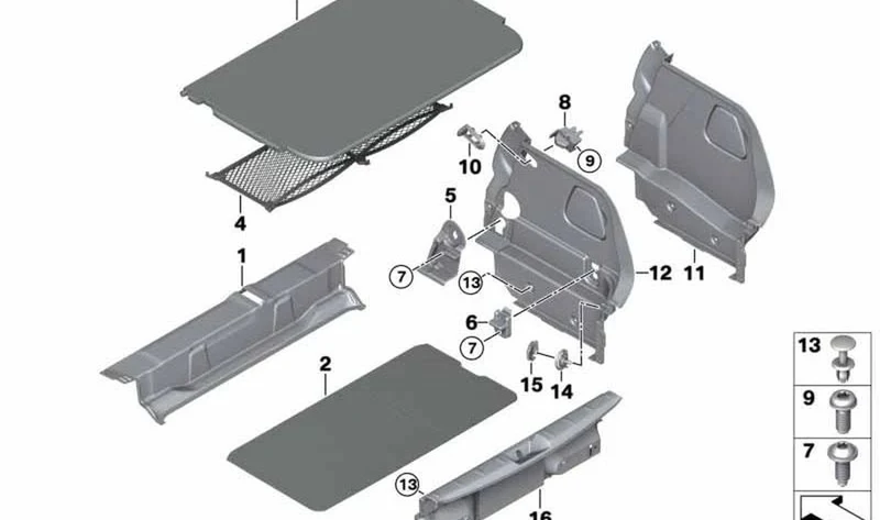 Red de maletero OEM 51477298613 para MINI F56, F56 BEV, F55, F55 LCI... y más. Original MINI.