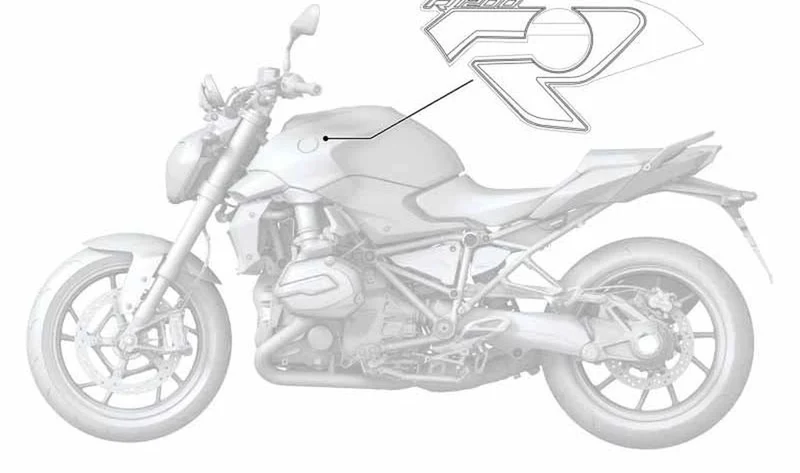 Inscripción izquierda OEM 51148554363 para motos BMW R1200R, R1250R. Original BMW Motorrad.