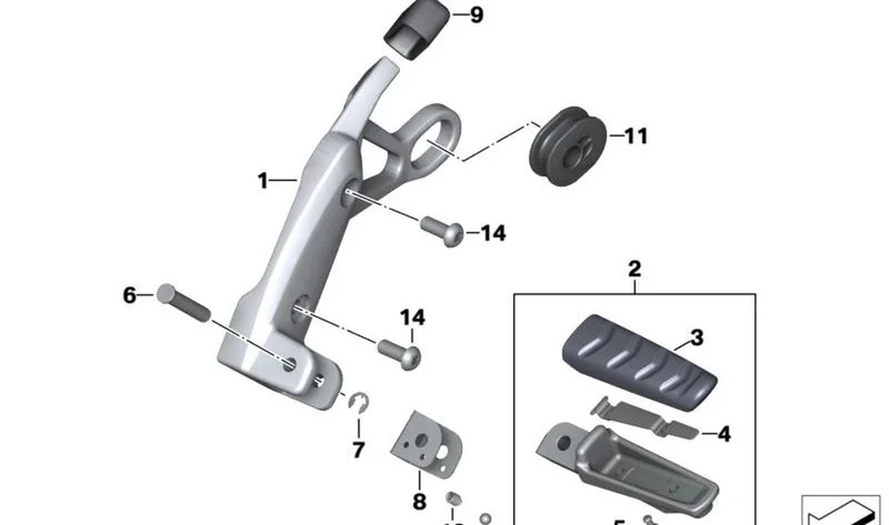 Descansa-pies trasero derecho OEM 46717728894 para motos BMW R1200R K27. Original BMW Motorrad.