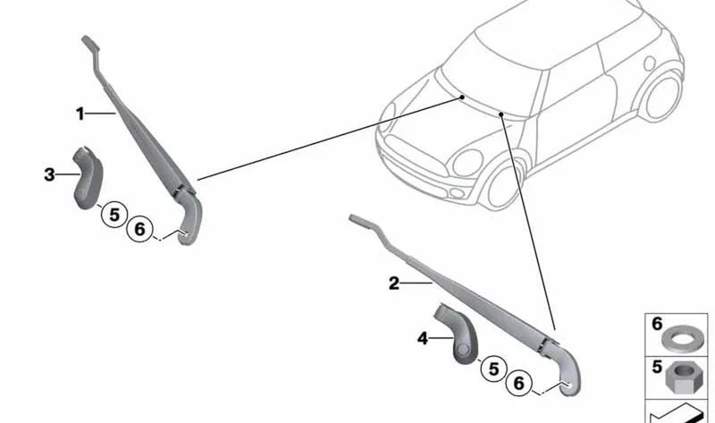 Brazo limpiaparabrisas delantero derecho OEM 61619450015 para MINI R50, R56, Clubman R55, Cabrio R57... y más. Original MINI.