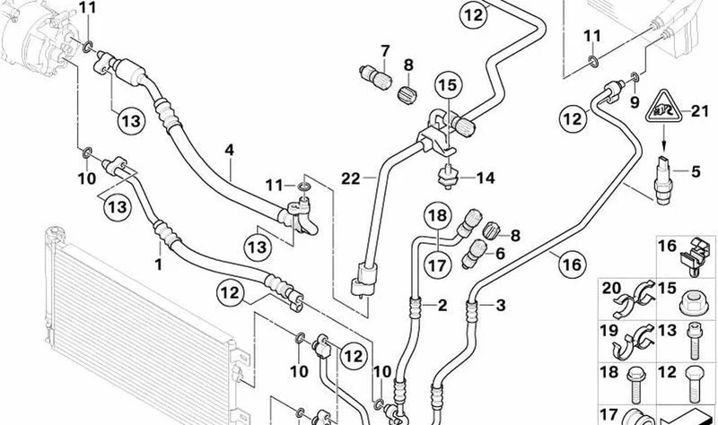 Tubería de presión compresor-condensador OEM 64506946622 para MINI R52, R53 Cooper S. Original MINI.