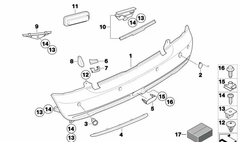 Revestimiento de parachoques trasero imprimado OEM 51127127961 para MINI Cabrio R52 (11/2002 - 07/2008). Original MINI.
