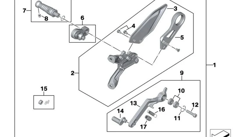 Reposapiés derecho OEM 46719898544 para BMW Motorrad S 1000 RR (K67) desde 02/2018. Original BMW Motorrad.