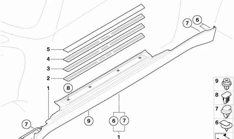 Umbral lateral derecho OEM 51711505862 para MINI R50 (09/2000 - 11/2006). Original MINI.