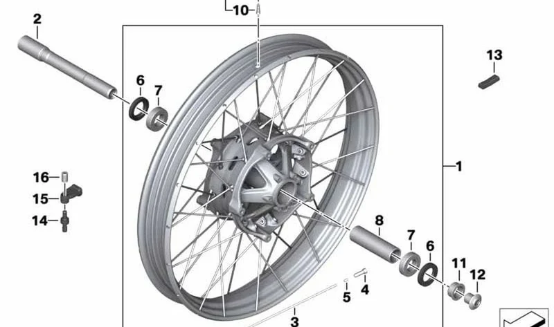 Rueda de radios cruzados dorada delantera OEM 36318393889 para motos BMW F850GS, F900GS, F850GS Adventure. Original BMW Motorrad.