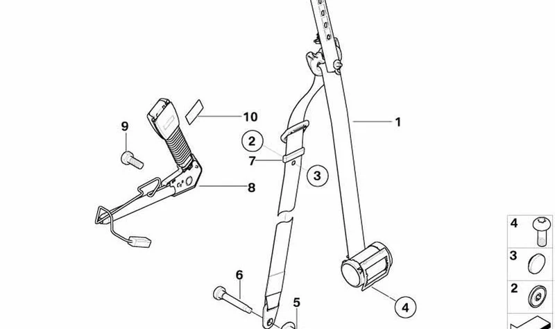 Cinturón de seguridad delantero derecho con regulador de fuerza OEM 72117118130 para MINI R50, R53. Original MINI.