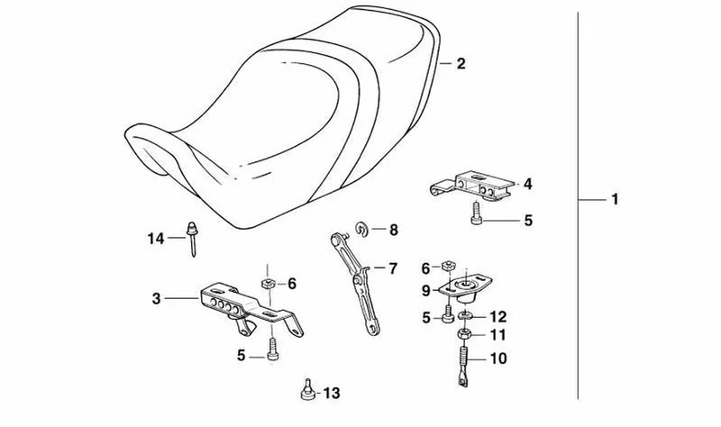 Bisagra para banco del sillín OEM 52532307572 para motos BMW K 75 RT, K 100 LT, K 1100 RS... y más. Original BMW Motorrad.