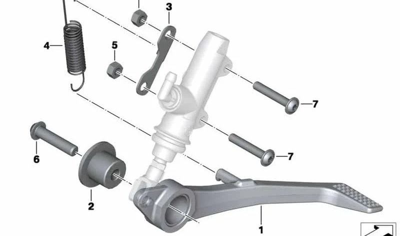 Pedal de freno trasero OEM 46718542082 para motos BMW S 1000 RR (K46), S 1000 R (K47). Original BMW Motorrad.