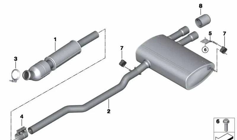 Silenciador central OEM 18308616389 para MINI F56, F56 LCI, Cabrio F57, Cabrio F57 LCI. Original MINI.